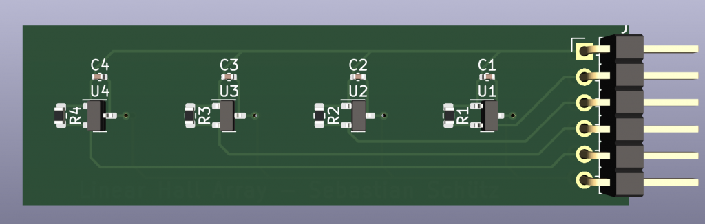 Version 1 Hall effect sensor PCB 3D view