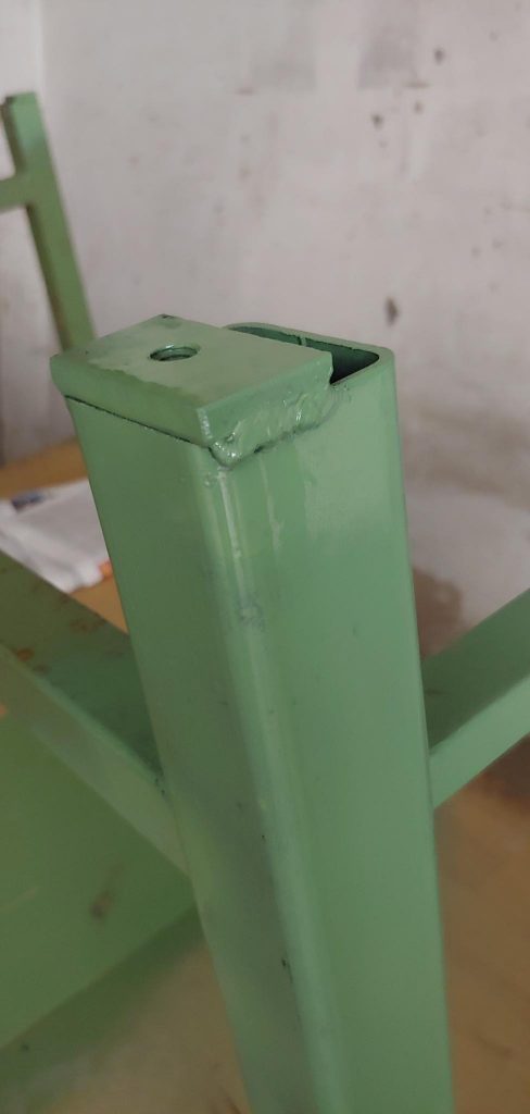 Painted workbench leg and adjustable foot
